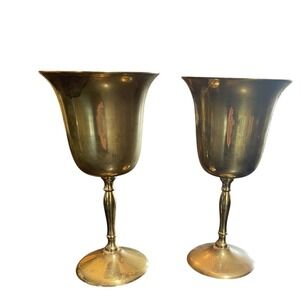 Solid Brass Vintage Drinking Goblets Wine Glasses Set of 2 Cups Communion